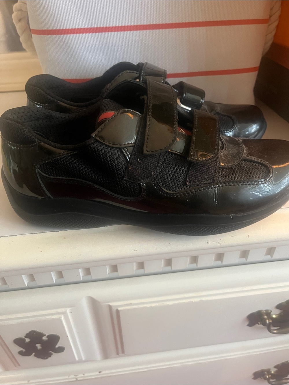 Prada Kids Black Velcro Sneakers with Subtle Red Accent